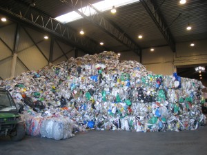 A mountain of assorted recycling in a recycling center in Reykjavik, Iceland.