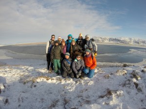 Taking a group picture by the river.