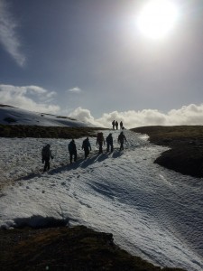 A shot of many members of the group along our first big hike, near Hveragerði. This four hour trip was a defining moment during our time in Iceland, as it was the first time we had gone on such a long trek, and gave us an idea of what to expect during our excursion in south Iceland. The Saturday hike encapsulated all the qualities of Iceland, from the hot springs, ice, and snow, to the mountains and almost comically unpredictable weather.